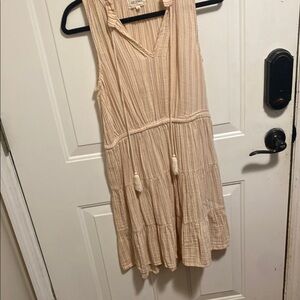 Tan Ruched Tiered Sleeveless Sundress